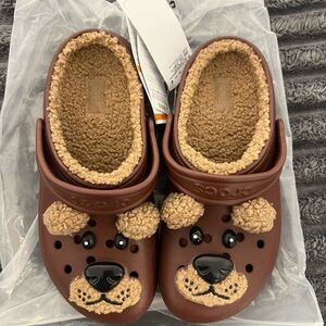 CROCS Brown Fuzzy Bear Clogs